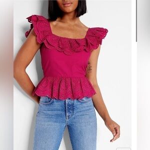 EXPRESS Open Back Eyelet ruffle Peplum Top in Gorgeous Pink Medium NWT